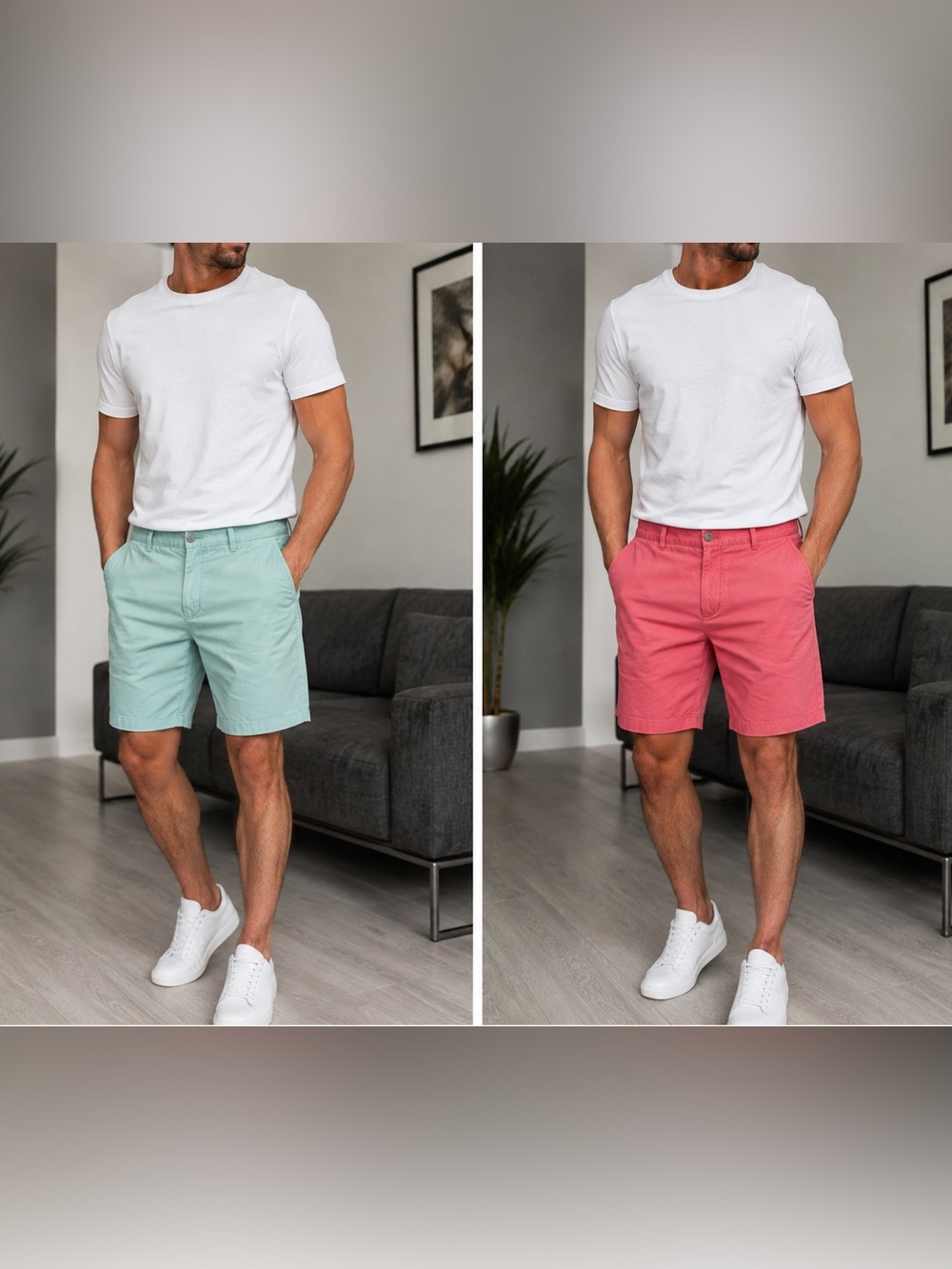 Vineyard Vines Flat Front Shorts in Mint and Coral Sz 33/34